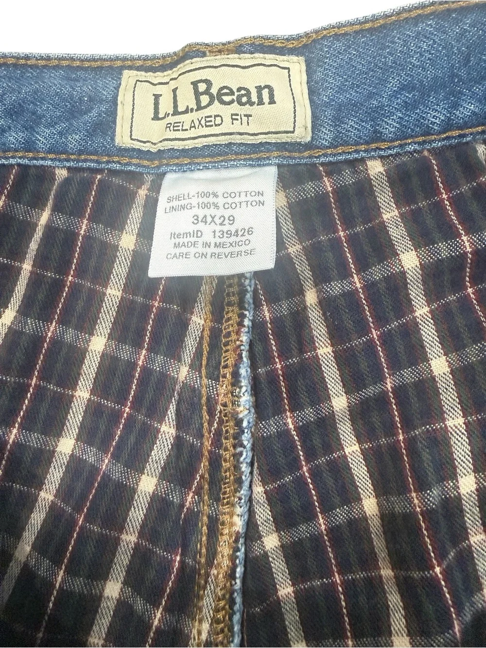L.L. Bean Flannel Lined Relaxed Fit Denim Light Wash Blue Jeans 34X29.